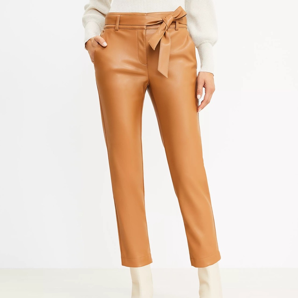 Tie Waist Slim Pants in Vegan Leather - Loft
